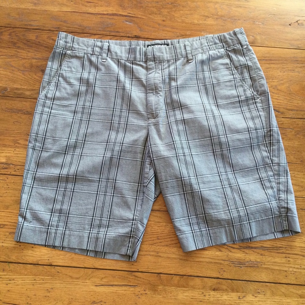 Men’s Flat Front Classic Shorts Plaid 34 Waist